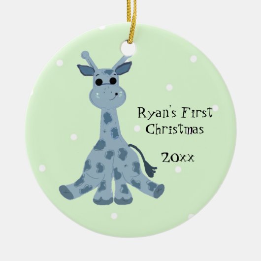 Schattige Giraffe Baby's Eerste Kerstmis Keramisch Ornament (Voorkant)