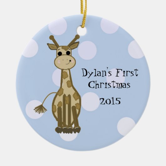 Schattige Giraffe Baby's Eerste Kerstmis Keramisch Ornament (Voorkant)