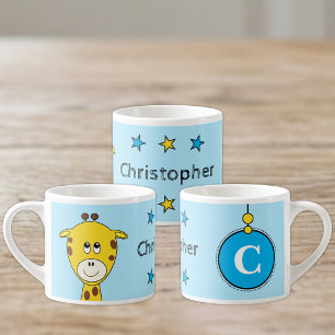 Schattige giraffe blauw geel met sterren kind espresso kop