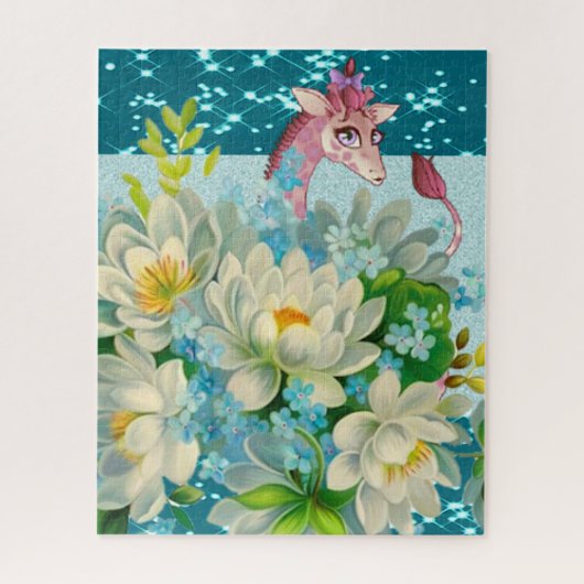Schattige Giraffe Bloemen Legpuzzel (Verticaal)