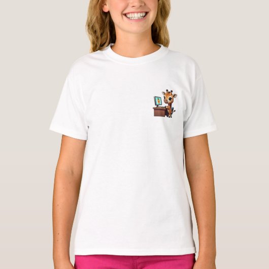 Schattige Giraffe Computer Wortel Kinderen T-shirt (Voorkant)