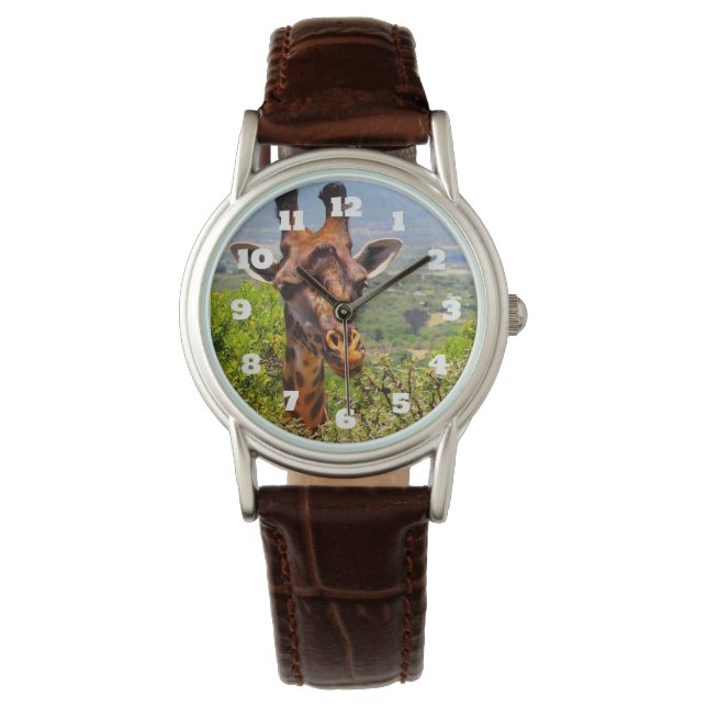 Schattige Giraffe die zijn hoofd boven de bomen ho Horloge (Voorkant)