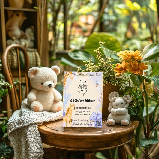 Schattige Giraffe en olifant 2e verjaardag Kaart