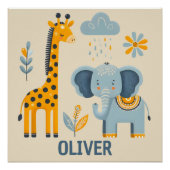 Schattige Giraffe en Olifant Safari Vrienden  Perfect Poster (Voorkant)