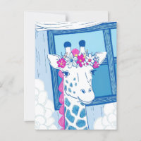 Schattige giraffe felicitaties lichtblauwe popart