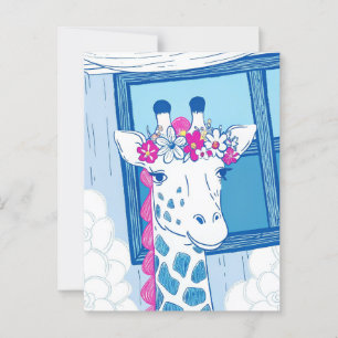 Schattige giraffe felicitaties lichtblauwe popart briefkaart