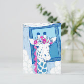 Schattige giraffe gefeliciteerd lichtblauwe popart briefkaart (Staand voorkant)