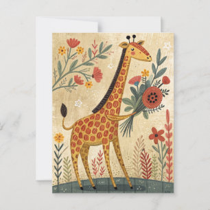 Schattige giraffe gefeliciteerd volkskunst stijl briefkaart