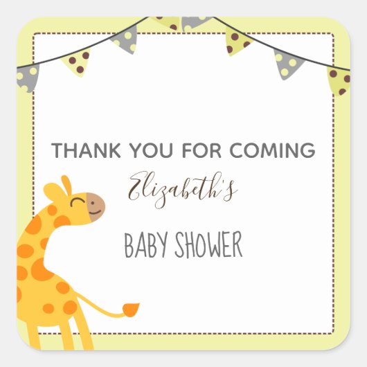 schattige giraffe gele neutrale baby shower vierkante sticker (Voorkant)