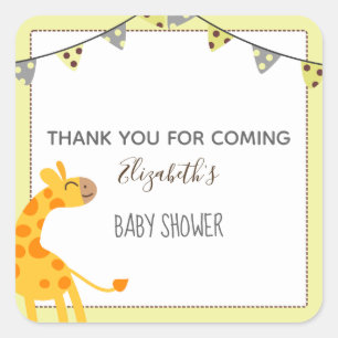 schattige giraffe gele neutrale baby shower vierkante sticker
