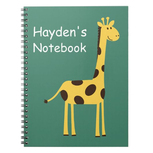 Schattige giraffe gepersonaliseerd groen notitieboek (Voorkant)