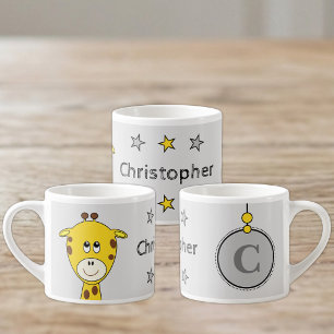 Schattige giraffe grijs geel met sterren kind espresso kop