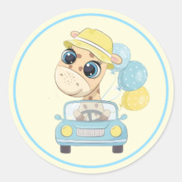 Schattige Giraffe in auto met ballonnen Ronde Sticker