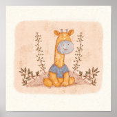 Schattige Giraffe in Blauw Shirt Illustratie Poster (Voorkant)