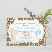Schattige Giraffe Jongen Blauwe Baby Shower Kaart (Staand voorkant)