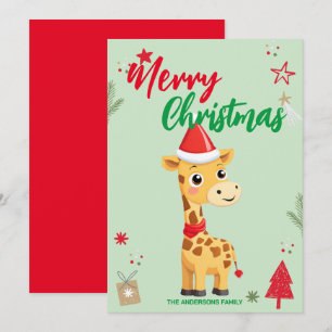 Schattige Giraffe kerstman Kerstvakantie Familie n Feestdagenkaart
