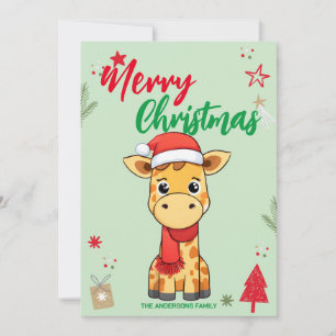 Schattige Giraffe kerstman Kerstvakantie Familie n Feestdagenkaart