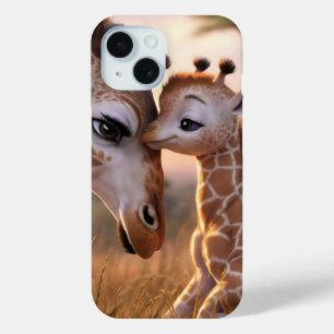 Schattige Giraffe Kiss: Baby & Mom Bond iPhone 15 Case