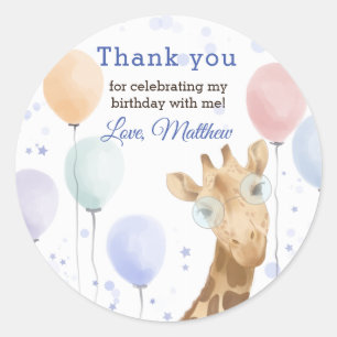Schattige Giraffe Kleurige Ballon Jongen Verjaarda Ronde Sticker