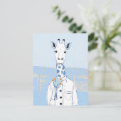 Schattige giraffe lichtblauwe popart briefkaart (Staand voorkant)