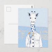Schattige giraffe lichtblauwe popart briefkaart (Voorkant / Achterkant)