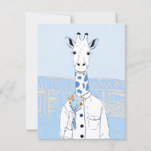 Schattige giraffe lichtblauwe popart briefkaart