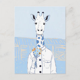 Schattige giraffe lichtblauwe popart briefkaart