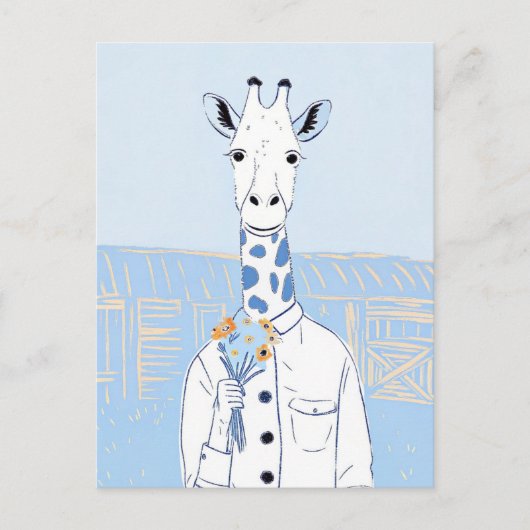 Schattige giraffe lichtblauwe popart briefkaart (Voorkant)