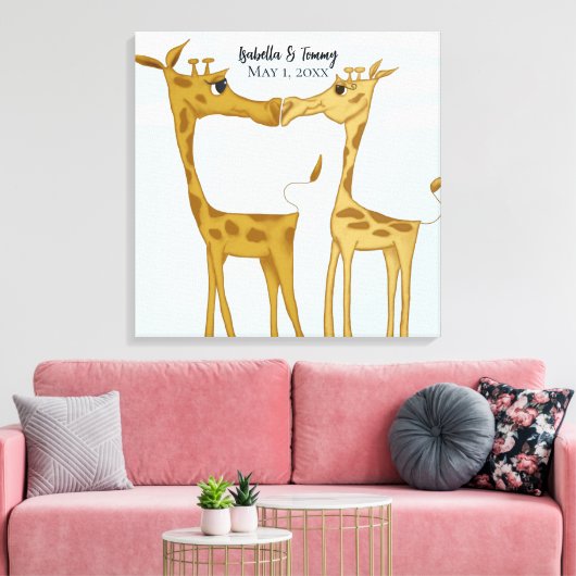 Schattige Giraffe Lovers Canvas Afdruk (Insitu (Woonkamer))