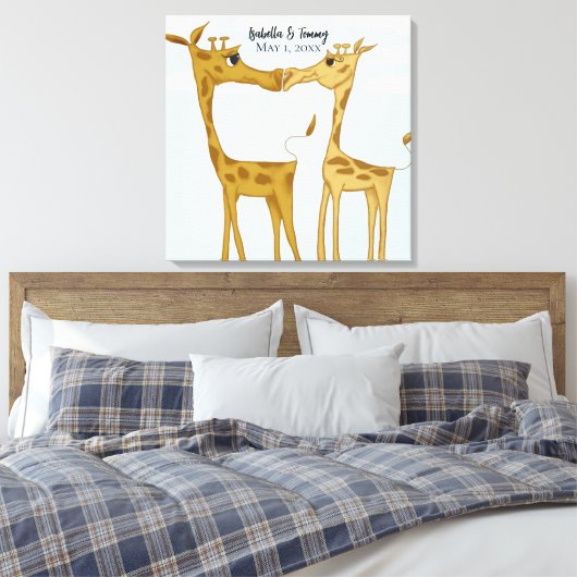 Schattige Giraffe Lovers Canvas Afdruk (Insitu (Slaapkamer))