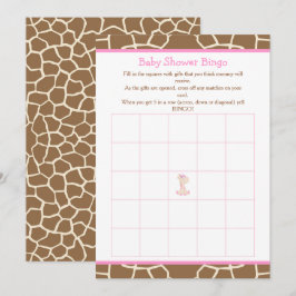 Schattige Giraffe Meisje Roze Baby shower Bingo Kaart