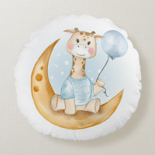 SCHATTIGE GIRAFFE MET BLAUWE BALLON OP DE MAAN ROND KUSSEN