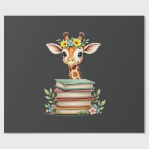 Schattige Giraffe Met Bloem Boek Boekenwurm Biblio Cadeaupapier