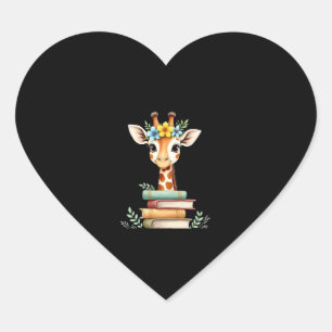 Schattige Giraffe Met Bloem Boek Boekenwurm Biblio Hart Sticker