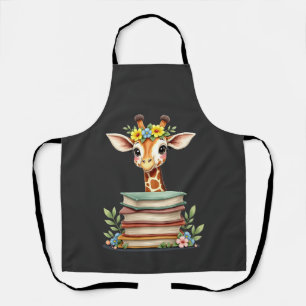 Schattige Giraffe Met Bloem Boek Boekenwurm Biblio Schort