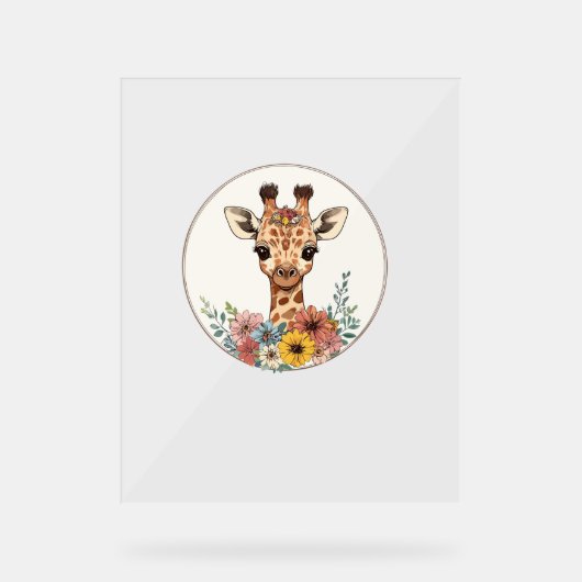 Schattige Giraffe met bloemen Acryl Bord (Voorkant)