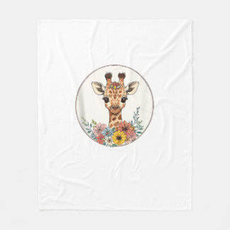Schattige Giraffe met bloemen Fleece Deken