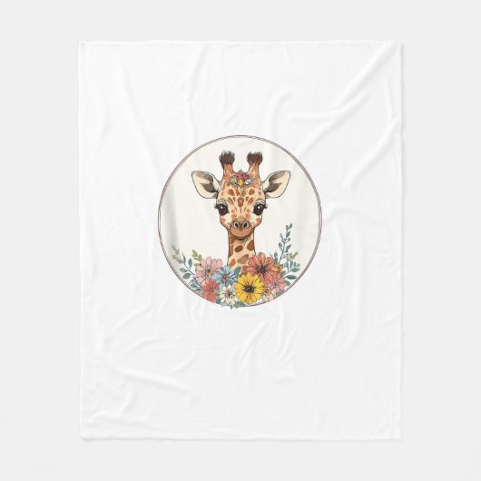 Schattige Giraffe met bloemen Fleece Deken (Voorkant)