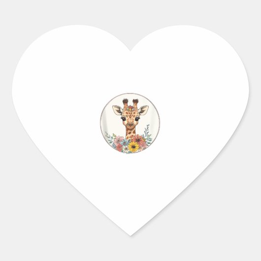 Schattige Giraffe met bloemen Hart Sticker (Voorkant)