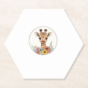 Schattige Giraffe met bloemen Kartonnen Onderzetters