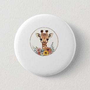 Schattige Giraffe met bloemen Ronde Button 5,7 Cm