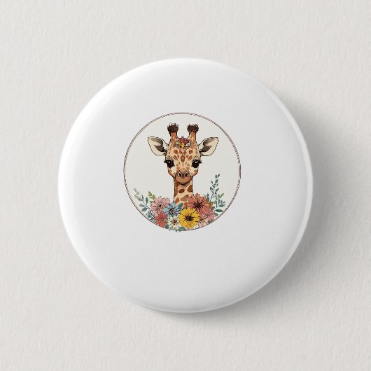 Schattige Giraffe met bloemen Ronde Button 5,7 Cm (Voorkant)