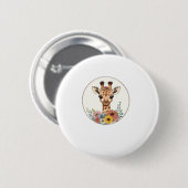 Schattige Giraffe met bloemen Ronde Button 5,7 Cm (Voorkant /achterkant)