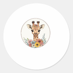 Schattige Giraffe met bloemen Ronde Sticker