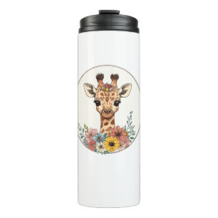Schattige Giraffe met bloemen Thermosbeker