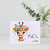Schattige Giraffe met Bloemenkroon Bedankt Briefkaart (Staand voorkant)