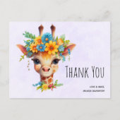 Schattige Giraffe met Bloemenkroon Bedankt Briefkaart (Voorkant)