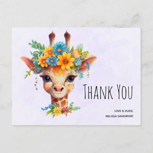 Schattige Giraffe met Bloemenkroon Bedankt Briefkaart (Voorkant)