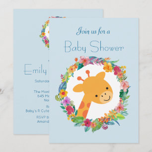 Schattige Giraffe met een Bloemenkrans Baby Shower Kaart