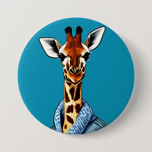 Schattige Giraffe met een Denim Jas Ronde Button 7,6 Cm (Voorkant)